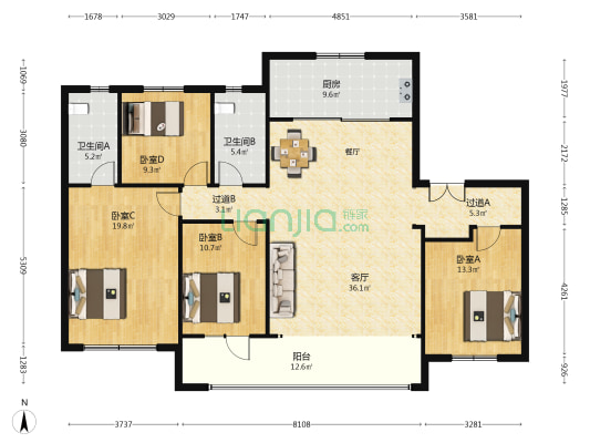 世园金茂府 4室1厅2卫 159平方