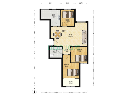 麓公馆 3室1厅1卫 98平方