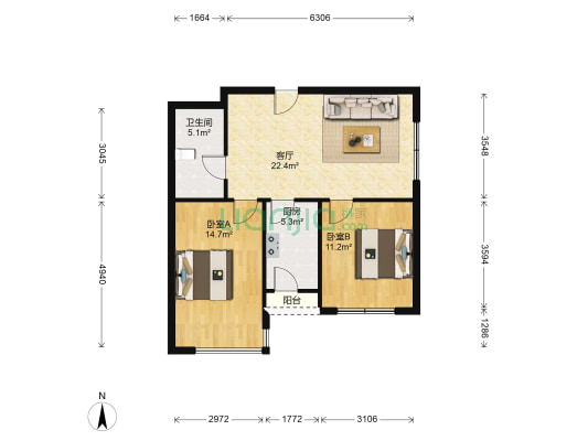 乐活源 2室1厅1卫 76平方