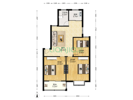 天景山公寓花锦苑 3室1厅1卫 91平方