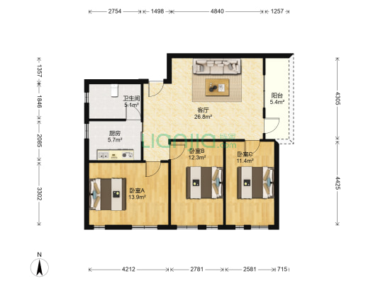 旧诚信大厦 3室1厅1卫 87平方