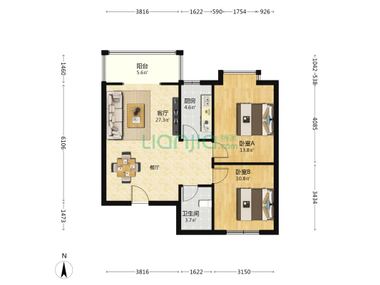 浐灞天睦城 2室1厅1卫 85平方