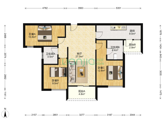海伦湾 3室1厅2卫 102平方