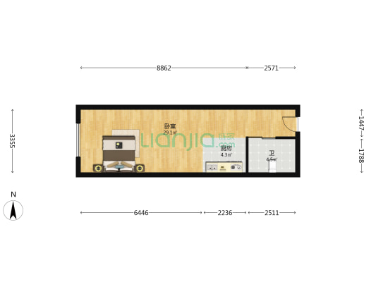 五星时尚国际公馆 1室0厅1卫 54平方