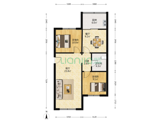 天鸿园 2室2厅1卫 75平方