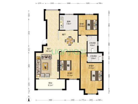 中央美地 3室1厅2卫 143平方