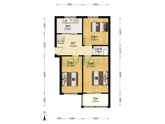 纺织机械厂1号院 3室1厅1卫 69平方