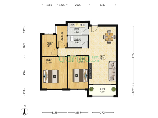 泽华·上东海岸 3室1厅1卫 78平方
