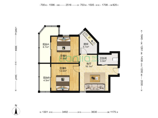 东园大楼 2室1厅1卫 81平方