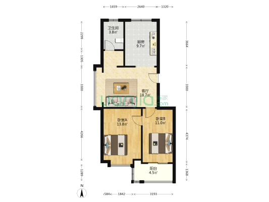 东圣花园 2室1厅1卫 78平方