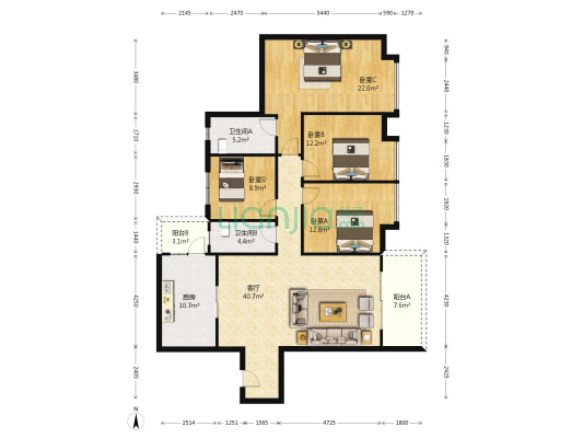顺欣广场 4室1厅2卫 146平方