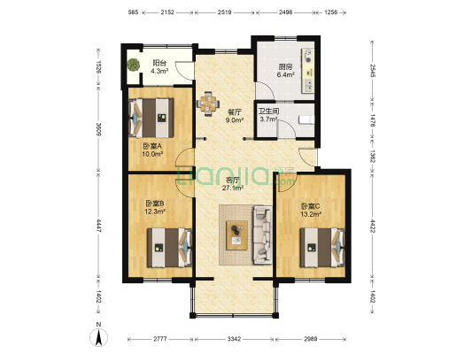 车城名仕家园一汽二十五街区 3室2厅1卫 114平方