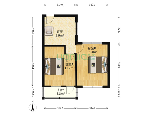 马尔山闸电宿舍 2室1厅0卫 59平方