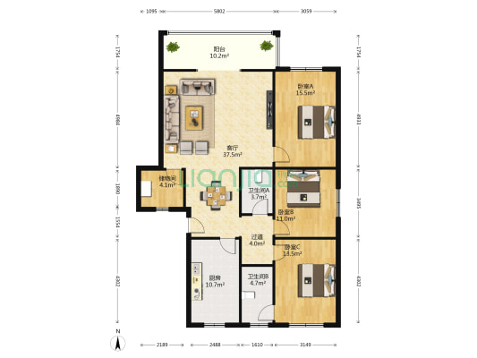 安顺公寓 3室1厅2卫 140平方