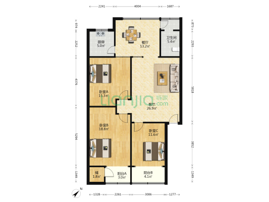 粮食局宿舍 3室2厅1卫 127平方