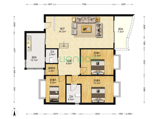 工商小区（巴南） 3室1厅2卫 124平方