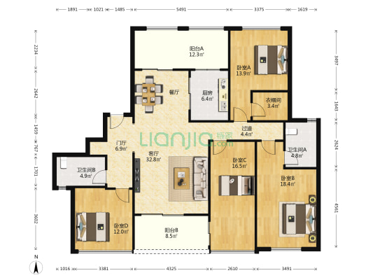 天御 4室1厅2卫 161平方