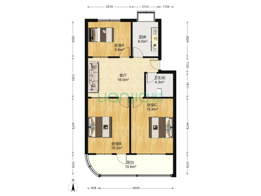 陶瓷厂小区西区 3室1厅1卫 95平方