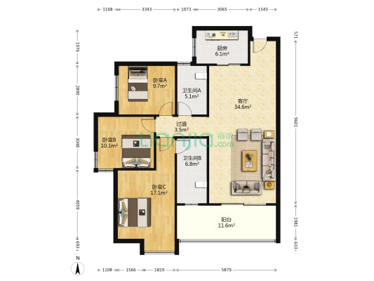 林湘新苑 3室1厅2卫 132平方