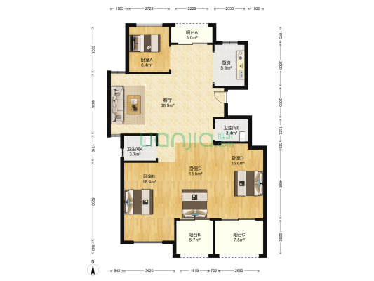 云水山居 4室1厅2卫 133平方