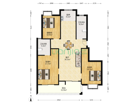 紫峻云庭 2室1厅2卫 138平方
