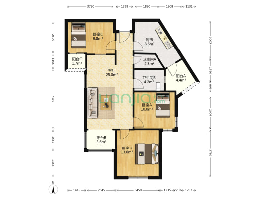 古银杏苑 3室1厅2卫 259342000平方