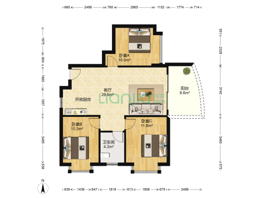 阳光海岸 3室1厅1卫 85平方