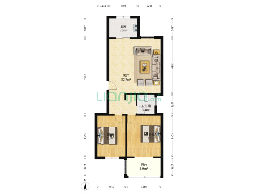 民馨园三期东区 2室1厅1卫 95平方