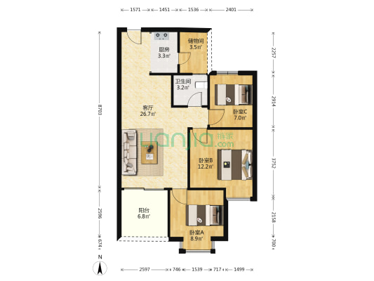 汇鑫摩玛中心 3室1厅1卫 94平方