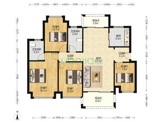 雅居乐剑桥汇 4室1厅2卫 128平方