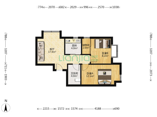 瑞海景园 2室1厅1卫 66平方