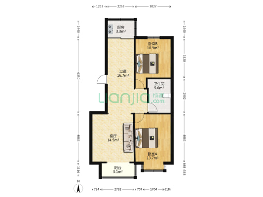仁宝新居 2室1厅1卫 91平方