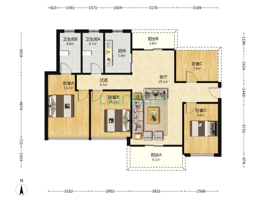 德商悦府 4室1厅2卫 114平方