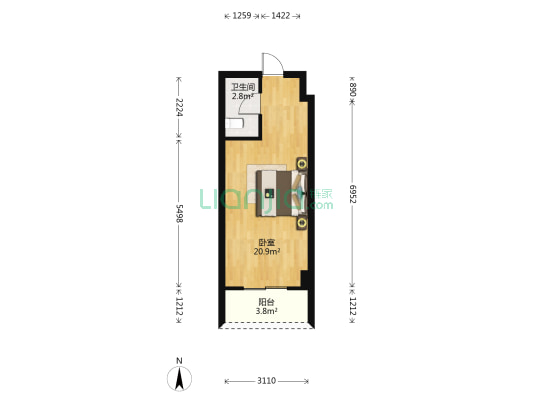 茂泰世纪大厦 1室0厅1卫 39平方