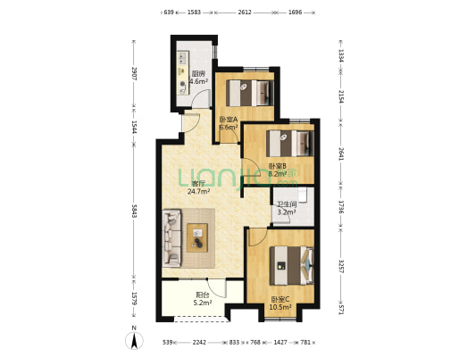 沈阳孔雀城英国宫 3室1厅1卫 86平方