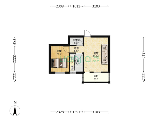 印刷厂家属楼 1室1厅1卫 34平方