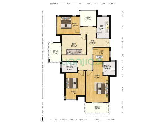 广宇上东臻品 4室1厅2卫 124平方