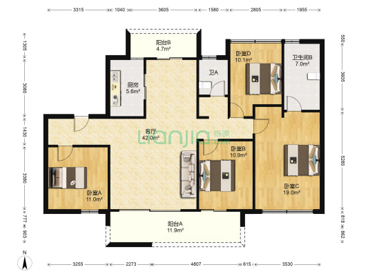 碧桂园翡翠华府 4室1厅2卫 143平方