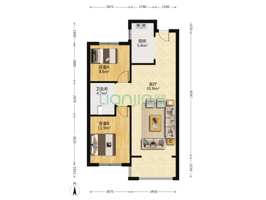 中海和悦府二期 2室1厅1卫 86平方