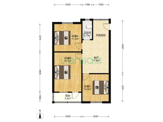 东吴北路129号 3室1厅1卫 69平方