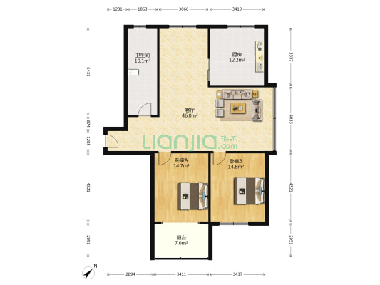 北海花园 2室1厅1卫 224平方