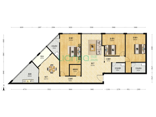 欣业大厦 3室2厅3卫 185平方