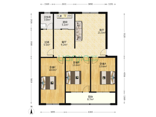锦绣花苑 3室2厅1卫 117平方