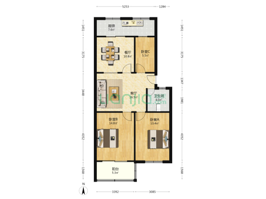 陕西省煤炭物资供应公司家属院 3室2厅1卫 94平方