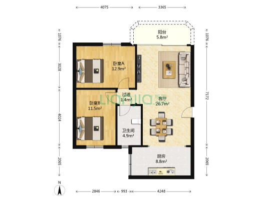乌石墩小区 2室1厅1卫 82平方