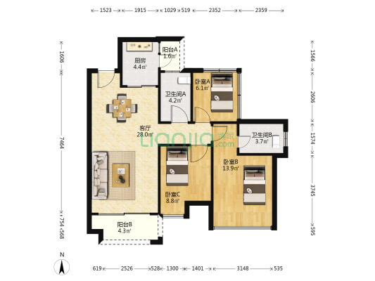 佳兆业时代可园Ⅱ 3室1厅2卫 92平方