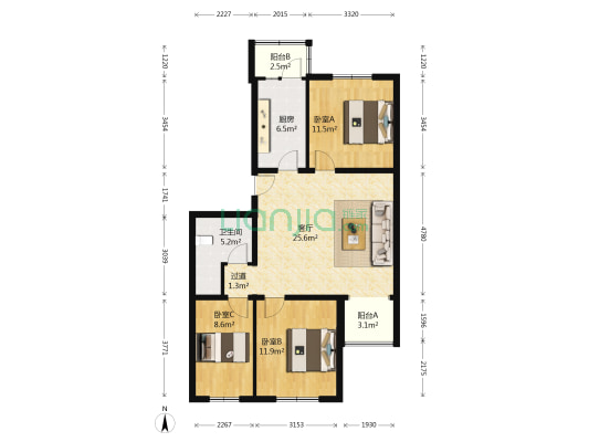 开阳里七区 3室1厅1卫 91平方