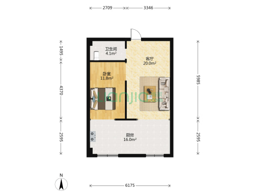 怡园绿景 1室1厅1卫 60平方
