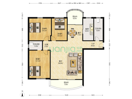 三优花园 3室2厅2卫 147平方