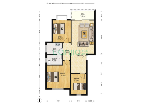 裕丰楼 3室1厅1卫 99平方